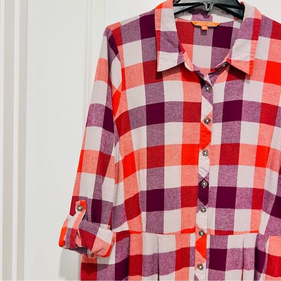 Modcloth Women's Flannel Jam Midi Dress with Pockets Size 24 Purple/Orange Plaid - Picture 12 of 12